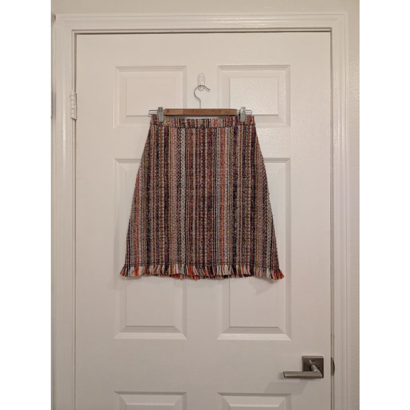 Women's Anthropologie Maeve Tweed Fringe Mini Skirt 0 Brown Orange striped - Picture 2 of 8